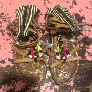 SAM EDELMAN colorful beaded/pony hair Gladiator Sandals Sz 7.5